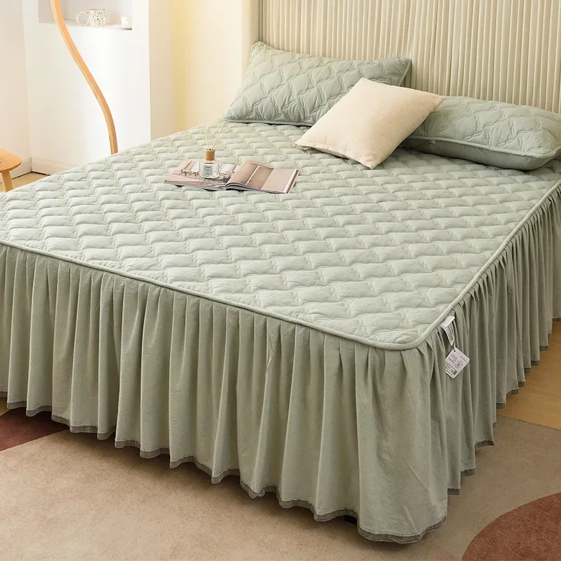 Class A bed skirt single-piece bed cover 2024 new winter dust cover thickened padded three-piece set 3