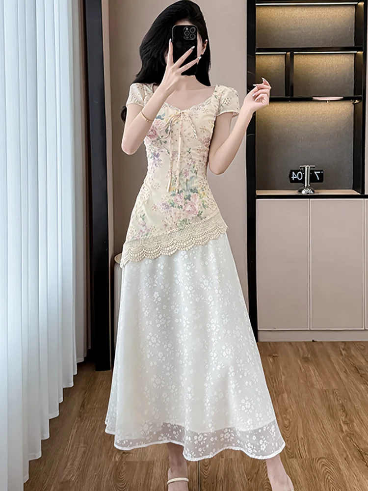 2025 꽃 패치 워크 레이스 자수 드레스 여성 한국어 빈티지 럭셔리 이브닝 드레스 여름 새로운 우아한 Bodycon 원피스 드레스