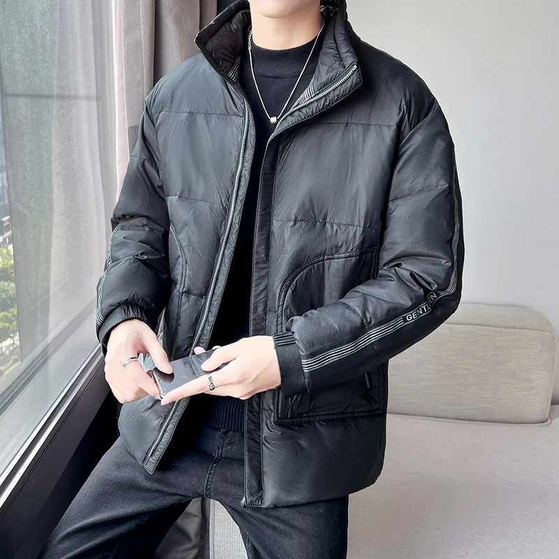 Casaco de pato à prova de vento masculino, outwear quente sólido, alta qualidade, outono, inverno, gola alta, casaco puffer curto, roupas de baixo,