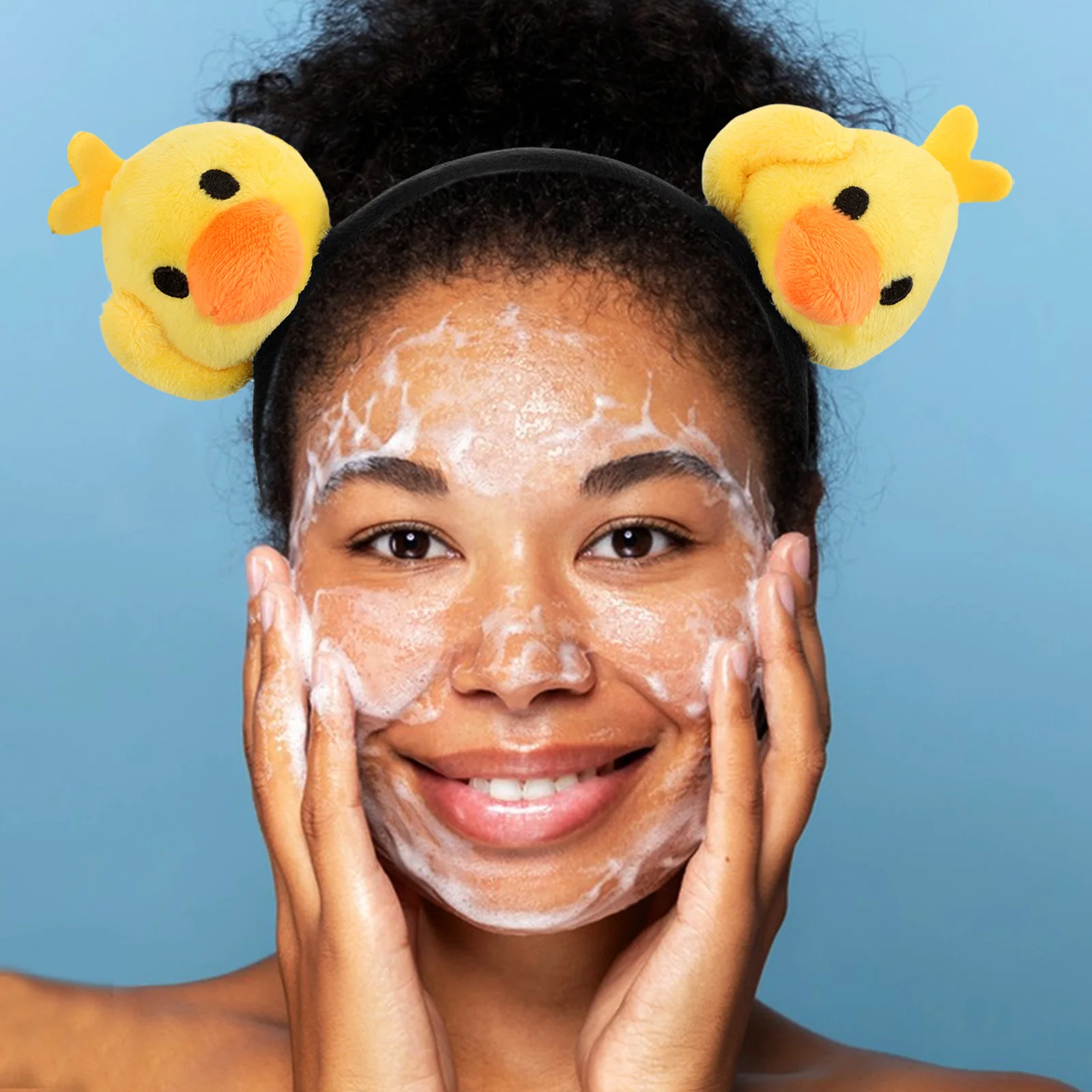 1pc 漫画ヘアクリップかわいい黄色のアヒル動物ヘッドバンド洗顔メイクスパスキンケアシャワー女の子女性かわいい髪