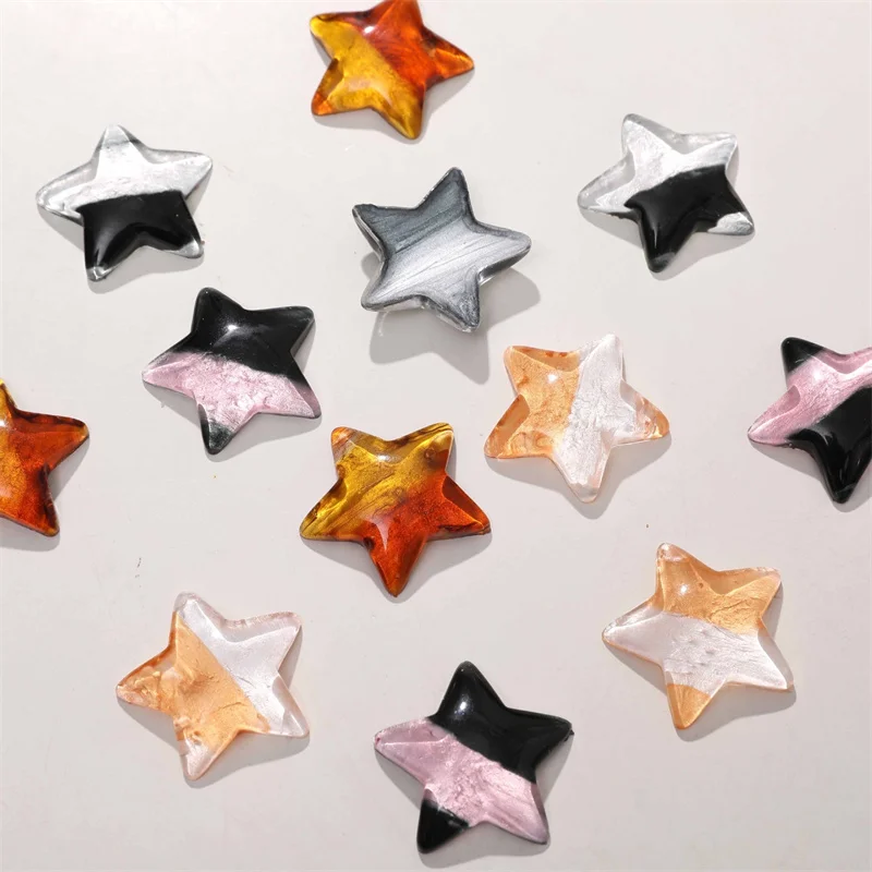 Wholesale 40pcs/lot color pattern print cartoon stars shape resin cabochon beads diy jewelry garment/hair accessory