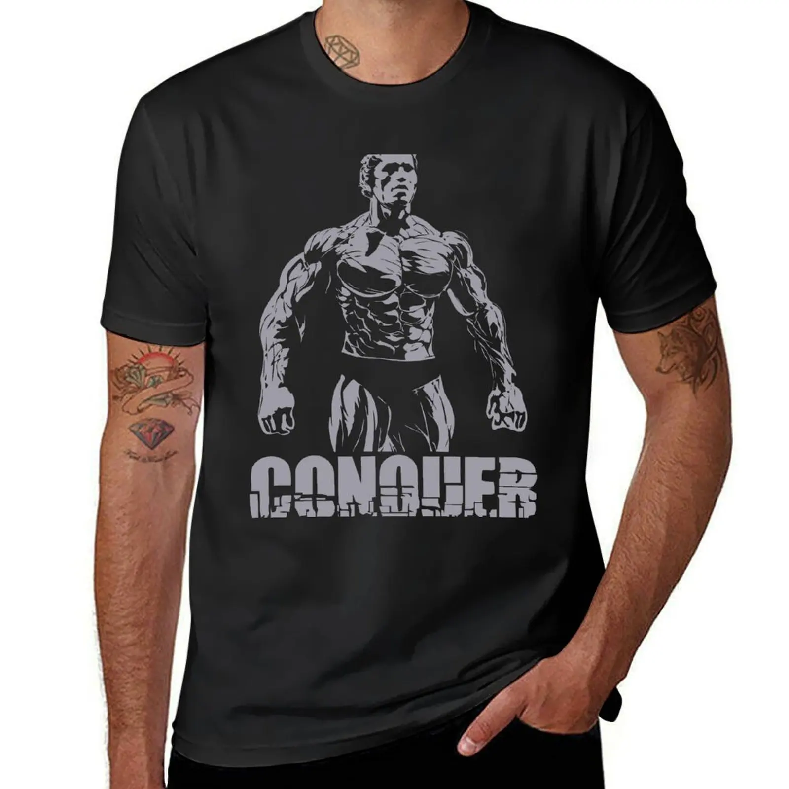 Conquer Arnold Schwarzenegger Muscle T-Shirt summer top sports fans boys animal print quick-drying mens graphic t-shirts