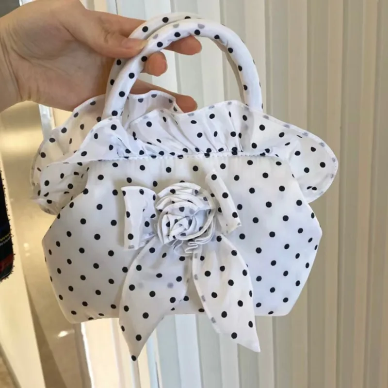 Bowknot Dot Printed Design Handbag 2024 New Zipper Solid Flower Hobo Bags Casual Canvas Large Capacity Small Tote Bags For Women