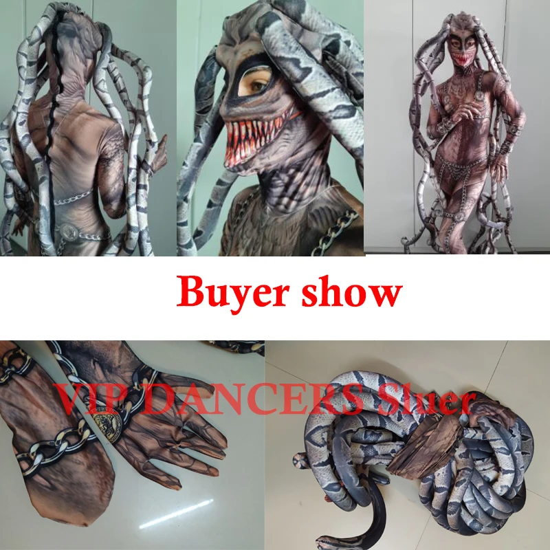 Halloween Costumes Party Drag Queen Wear Print Snake Cosplay Costumes Men Siamese Bodysuit Stage Festival Clothing DN12606