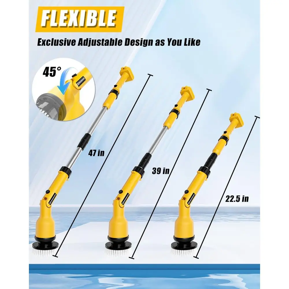 20V Battery-Powered Scrubber, 1000 RPM, Adjustable Extension Arm, 8 Brushes, Suitable for Tub/Tile/Floor