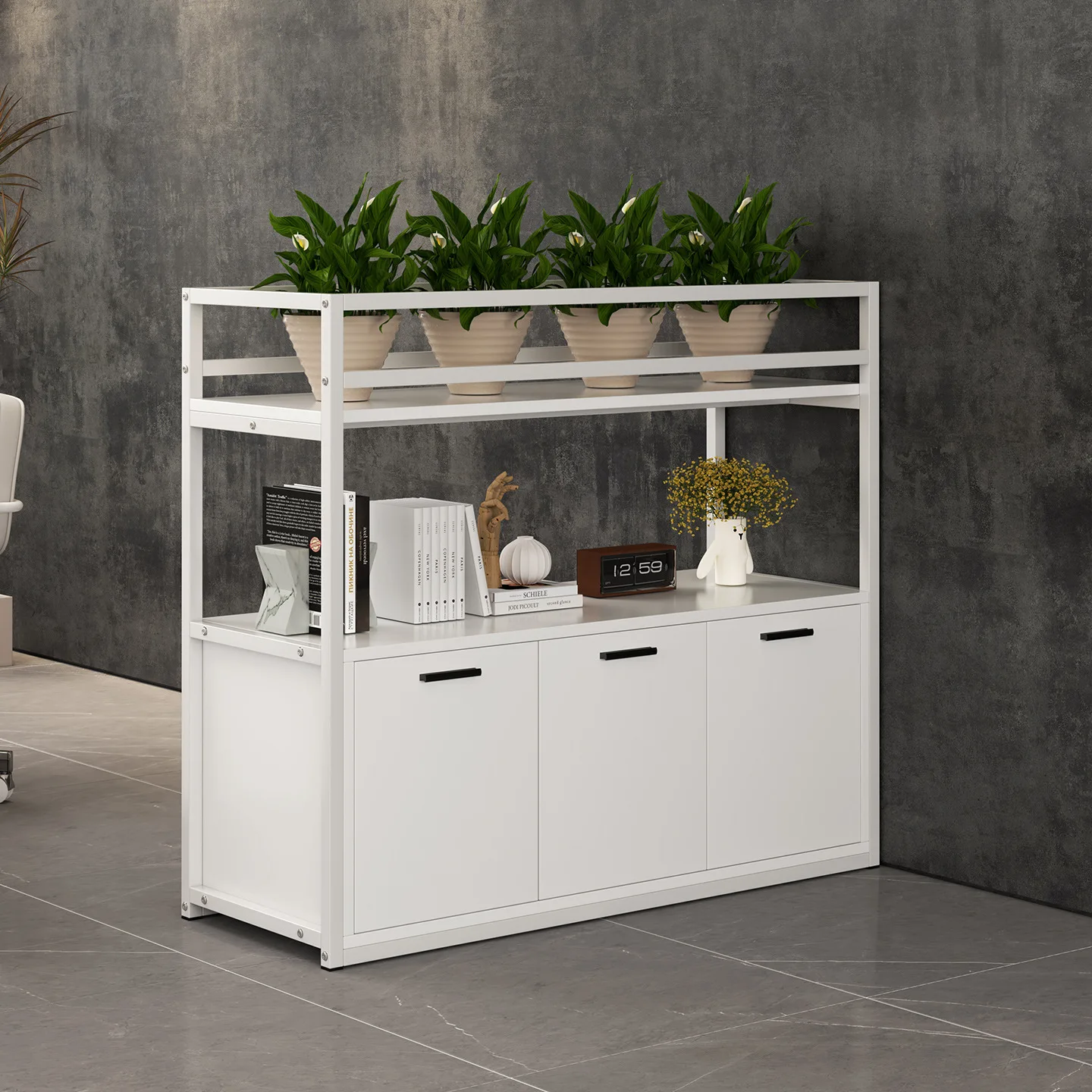 Office File Cabinet Wooden Low  Floor Locker Partition Unlocked Information Cabinet Printer Storage