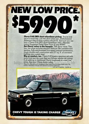 contemporary home decor1984 autos S-10 Pickup Truck metal tin sign