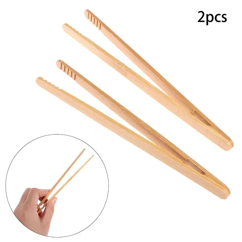 2Pcs Bamboo Tongs Wood Food Toast Salad Toaster Bacon Sugar Ice Tea Tong Clip for Cooking Baking Barbecue