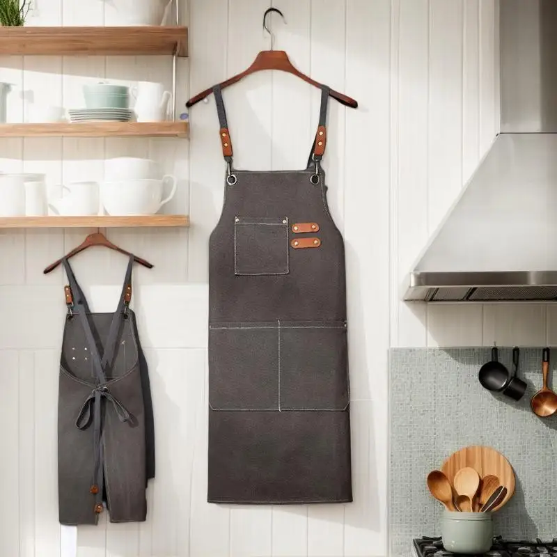 {CC44} 1 Delantal de Cocina de Lona para Mujer y Hombre, Delantal de Trabajo para Chef, para Parrilla, Restaurante, Bar, Tienda, Cafeterías, Salones de Belleza y Uñas, Uniforme