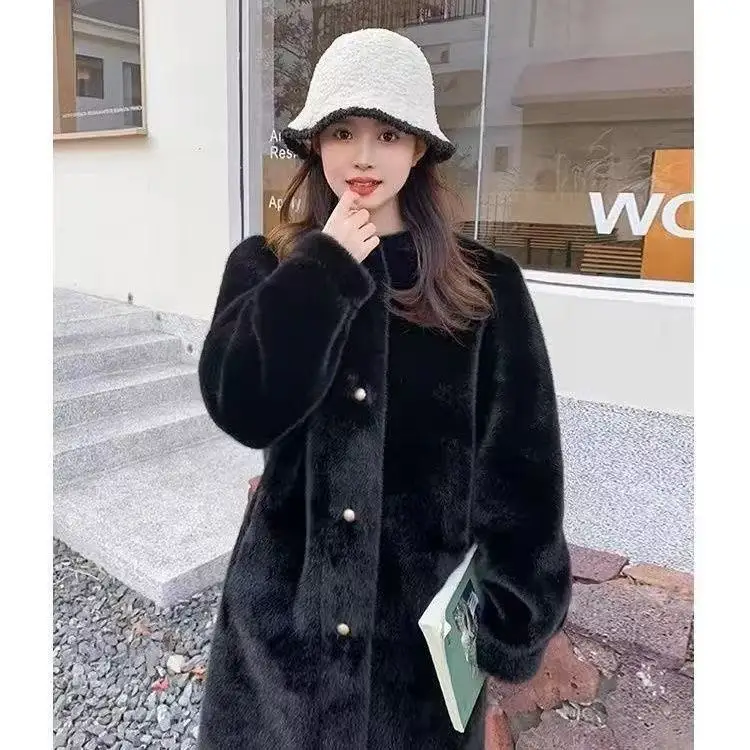 

Зимнее длинное оверсайз теплое толстое пушистое коричневое мягкое пальто с юбкой из искусственного норкового меха женское элегантное роскошное шикарное меховое пальто Wh50