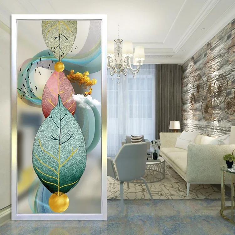 Modern art glass screen living room partition wall frosted translucent decoration light luxury entrance abstract painting