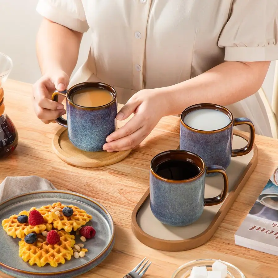 

Набор из 6 кофейных кружек, 12 унций, керамические чашки для кофе с ручкой, уникальные керамические кружки с глазурью для капучино, латте, чая, какао