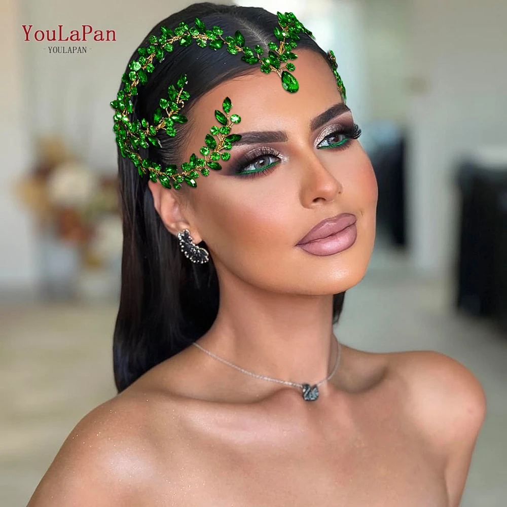 YouLaPan الزفاف الزفاف حجر الراين عقال الجبين الديكور العروس خوذة امرأة مأدبة قطرة الماء أغطية الرأس HP599 #2