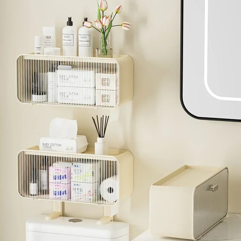 Household Above The Toilet No Punching Storage Rack Bathroom Wall Hanging Racks Dust proof Cabinet for Bathroom