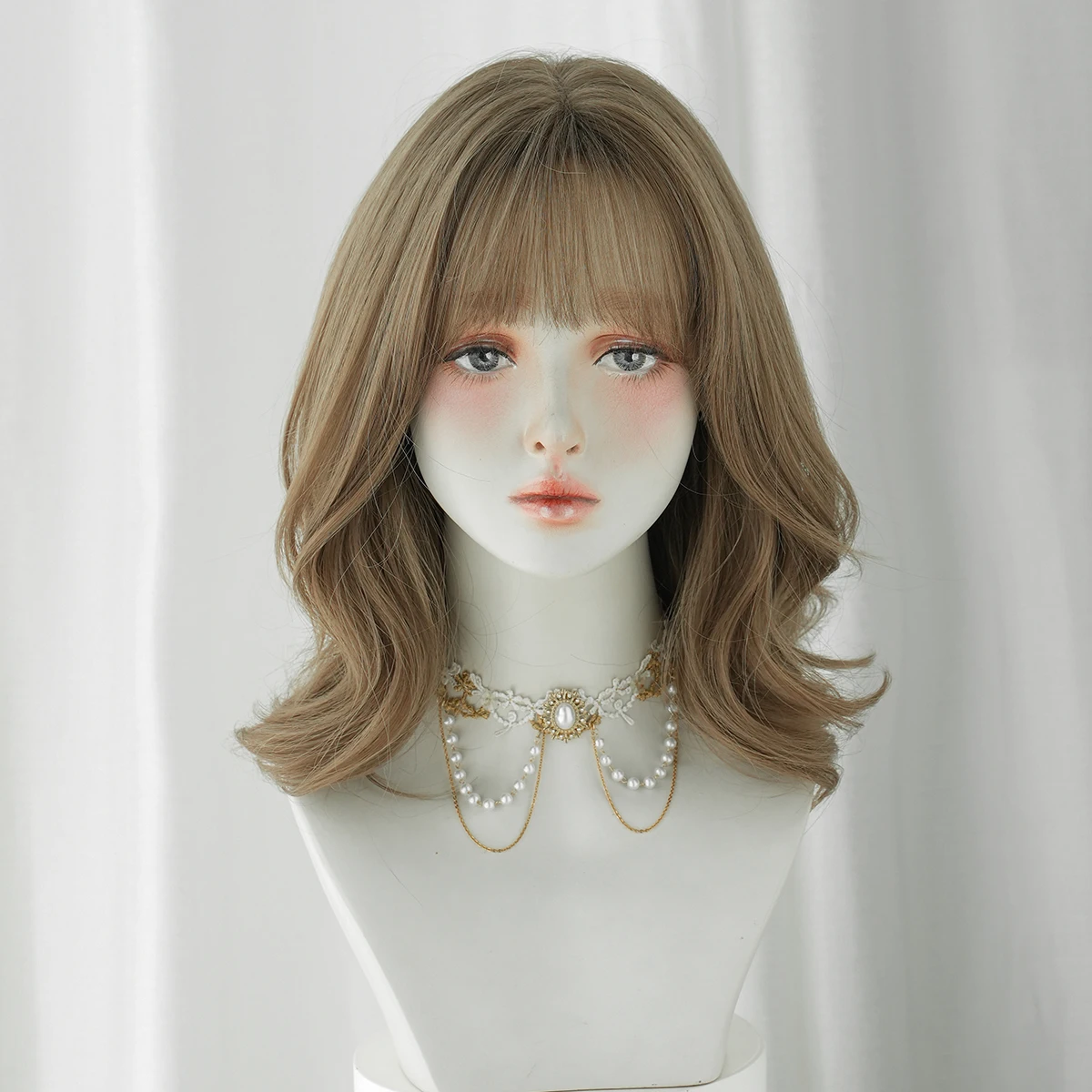 NAMM Light Brown Women Wig for Women Daily Party  Short Wavy Wigs Synthetic Wigs with Fluffy Bangs Heat Resistant Lolita Cosplay