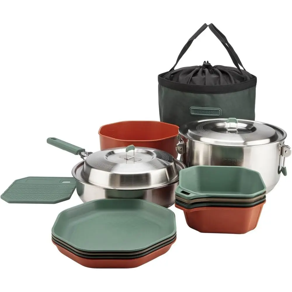 

Compact Camping Cookware Set - Dishwasher Safe, Includes Pan, Pot, Plates, Bowls, Mixing Bowl for Outdoor Cooking
