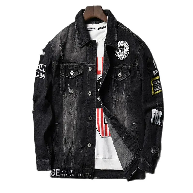 

Men Jacket Coat Trendy Brand Pop Denim Jackets Men Top Quality Fashion Mens Jean Bomber Jacket Cotton Outwear Male Cowboy HipHop