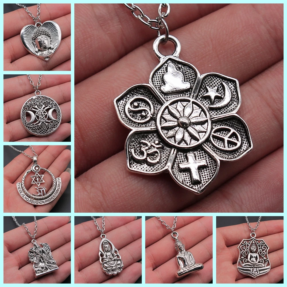 Religion Jewelry Buddhism Buddha Pendant Necklace Om Yoga Symbol Pendant Necklace Lotus Tree Necklace Gift