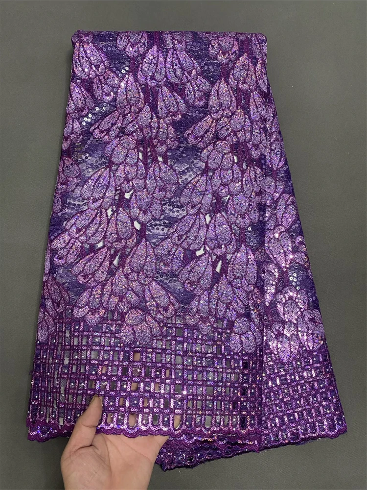 2025 High-quality African Nigerian Elegant Embroidered Fabric French Tulle Lace Fabrics With Sequins For Party Wedding