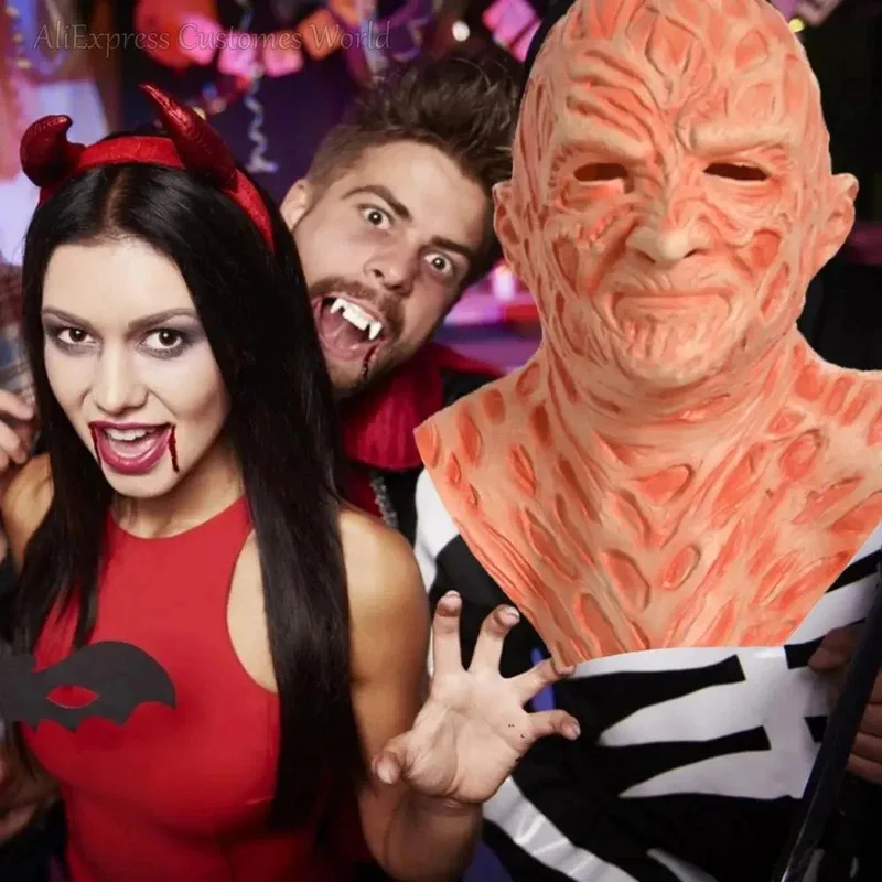 CyJason 마스크 영화 무서운 라텍스 헤드기어 프레디 킬러 코스 크루거 장갑 호러 코스프레 할로윈 파티 의상