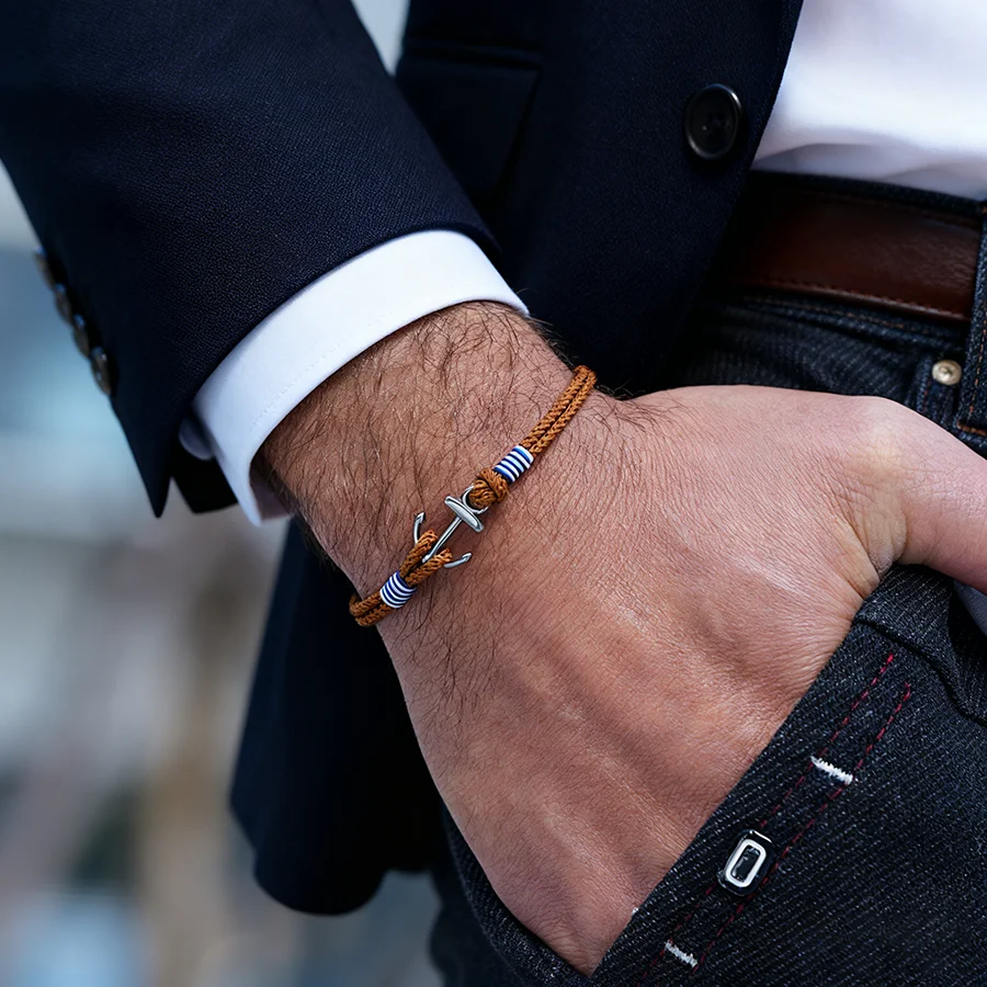 Pulsera de ancla elegante para hombre, de acero inoxidable, cuerda trenzada de 2mm de alta calidad seleccionada que no se decolora o deforman, Pulseria Homme