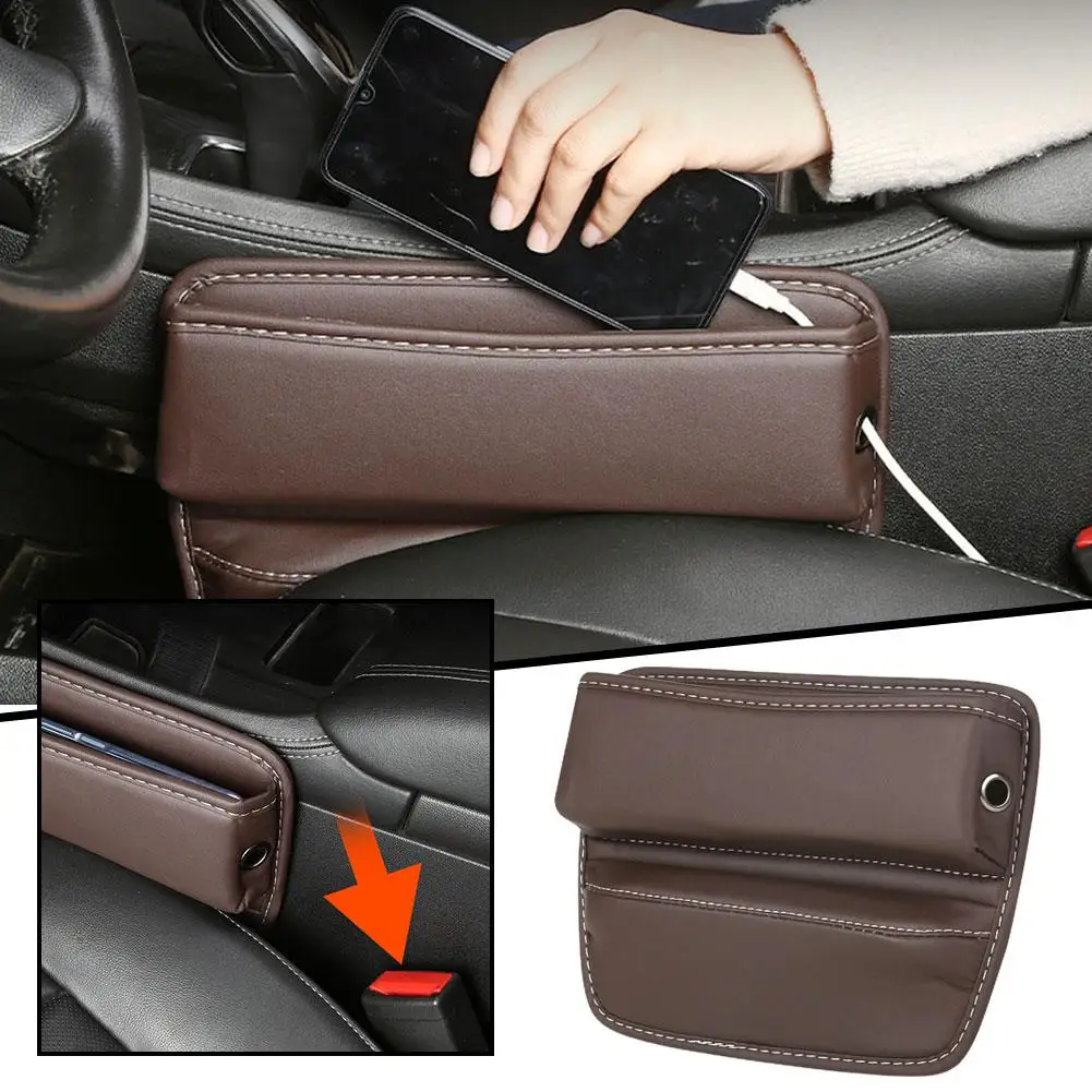 Car Crack Storage Box Car Universal Leather Storage Bag Capacity Interlayer Large Interior Car Storage Bag H3q9