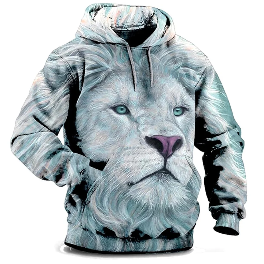 

Men's Spring and autumn sweatshirt Harajuku Lion Tiger print graphic winter long sleeve oversized casual pullover animal hoodie