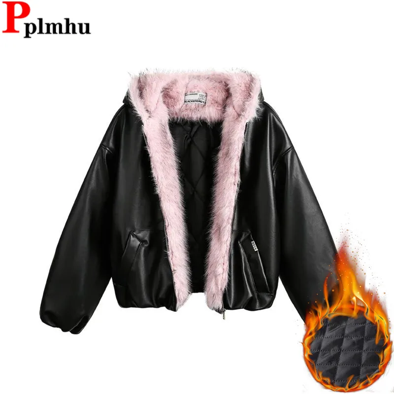 Korea Fuax Fur Hooded Parkas Cooton Coats  Vintage Thicken Loose Casual Chaqueta Tops  Fashion Snow Wear Women Jackets Abrigos