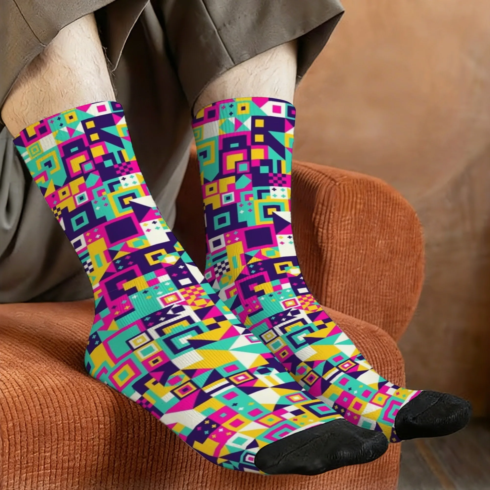 Macaron Geometric Socks Soft Smooth Breathable Anti-rub Men's Socks Outdoor Travel Hiking Fun Party Trendy Hip-hop Graphic Socks