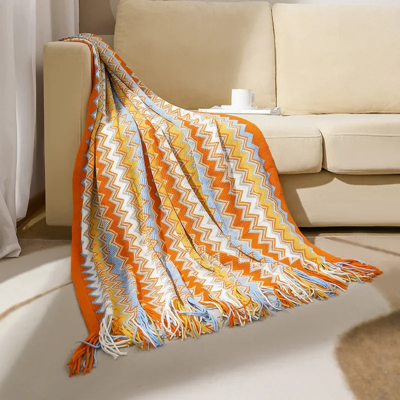 Boho Woven Rust Red Throw Blanket with Tassels Soft Lightweight Plaid Blanket for Couch Bed Sofa Decorative Knitted Soft Blanket - Image 3