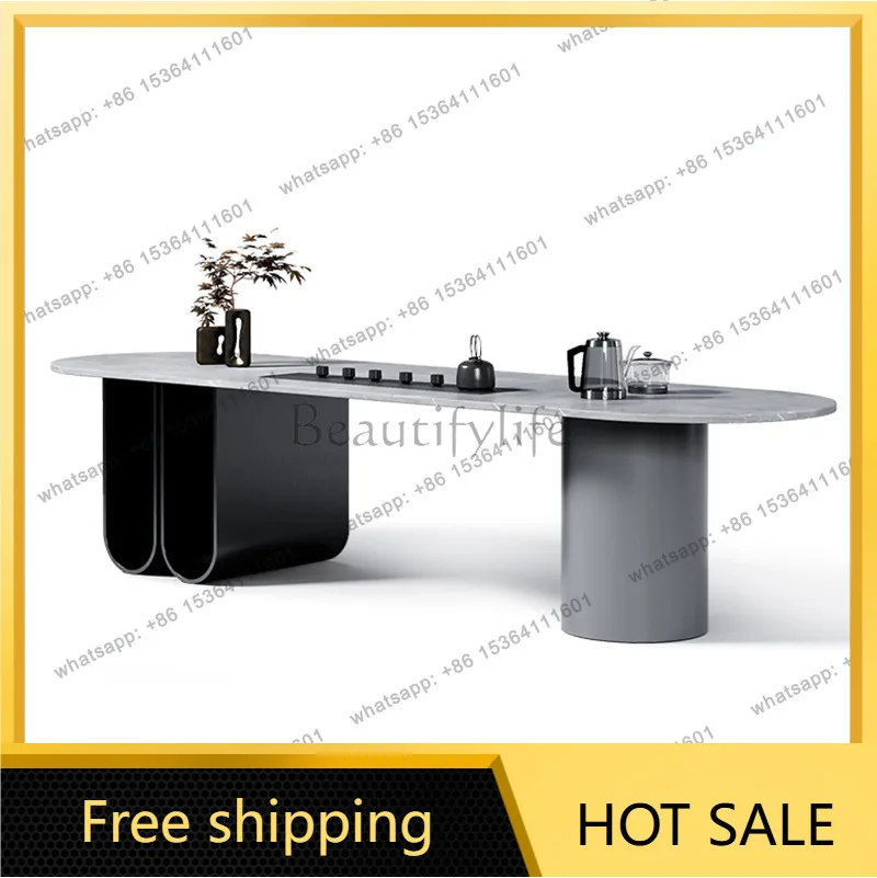 Factory Direct Sales Rock Slate Tea Table Light Luxury Minimalist Large Board Intelligent Modern Simple Tea Set