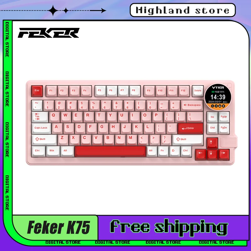 New Feker K75 Gaming Mechanical Keyboard  With Knob Screen 3 Mode Bluetooth Wireless 83keys PBT Keycaps RGB Gamer Keyboards Gift