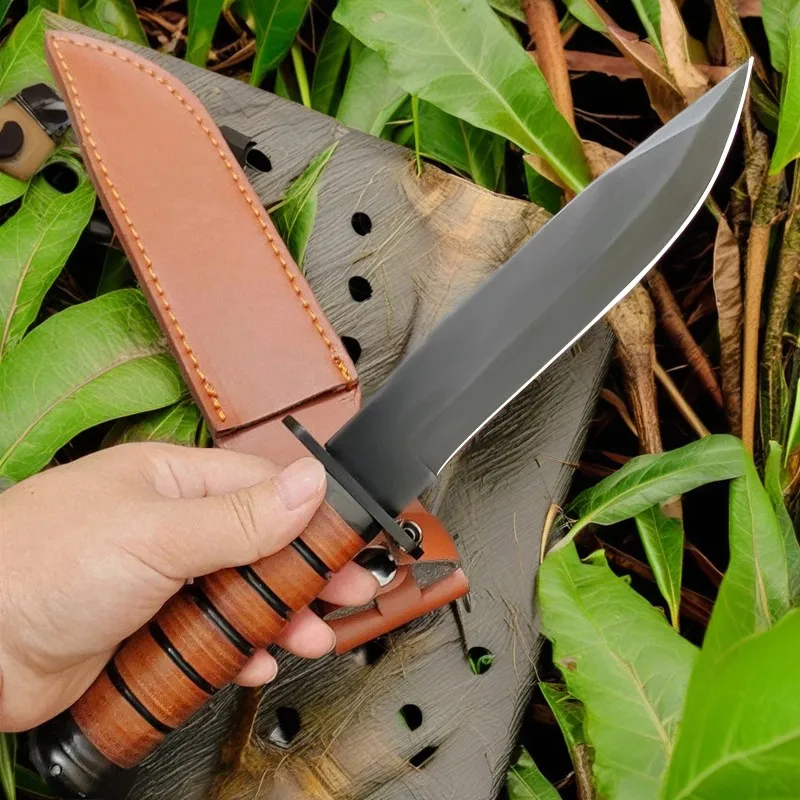 Outdoor portable stainless steel straight pointed high hardness small knife hand forging outdoor wilderness survival fruit knife