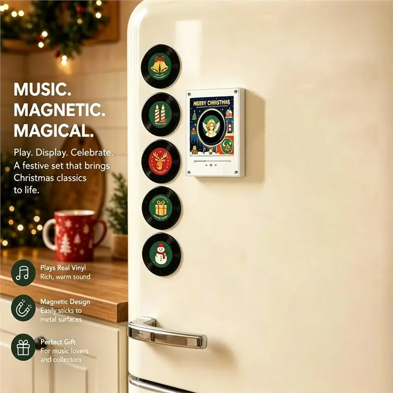 IALJ-Christmas NFC Music Player Refrigerator Magnetic Sticker Touch To Play Vinyl Record Player Night Light Built-In LED