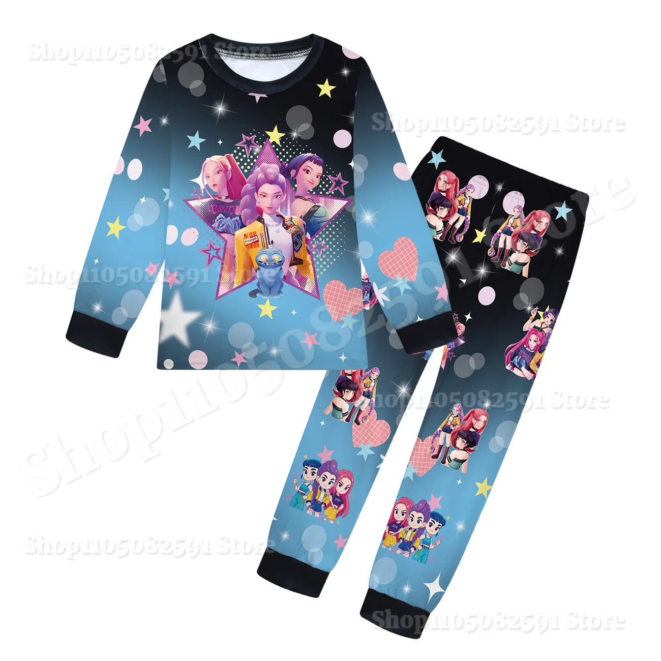 2025 Demon Hunters Huntrix Pigiama per bambini Set Neonate Camicie da notte giornaliere Rumi Mira Zoey Ragazze T-shirt a maniche lunghe + Pantaloni Set da 2 pezzi
