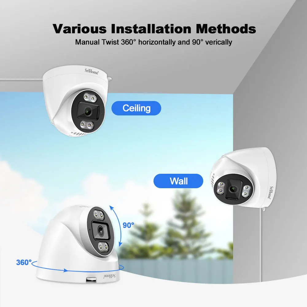 Imagem -05 - Srihome-câmera ip de Segurança com Alarme de Áudio Bidirecional Vigilância por Vídeo Onvif Nvr mp Dome Wi-fi Cctv H.265 Sh030