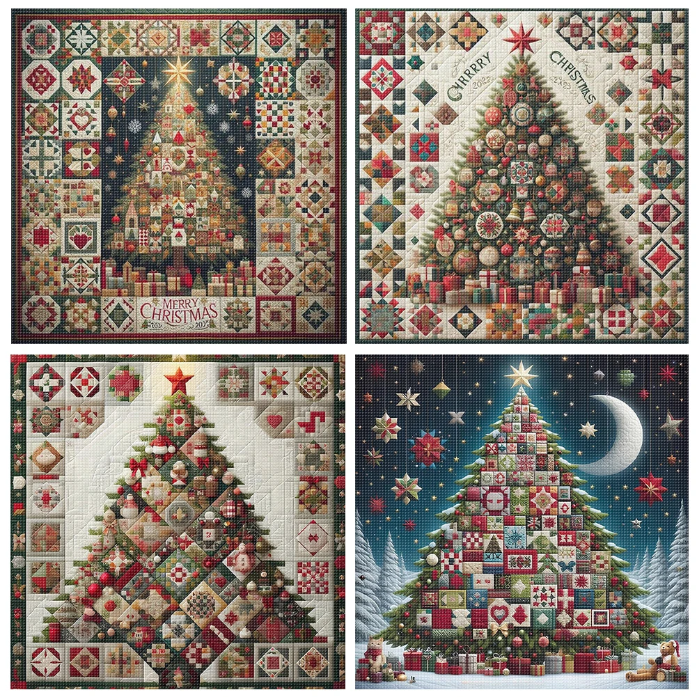

Full Embroidery Eco-cotton Thread 14CT Printed Xmas Tree Cross Stitch Kit Art