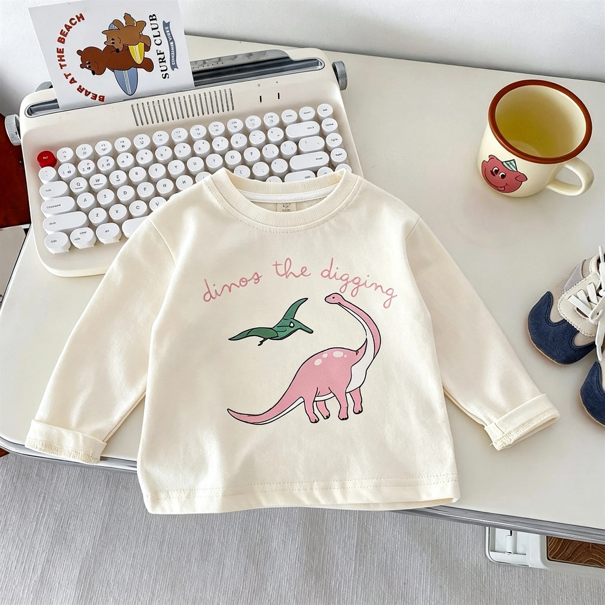 Dinosaur Pattern Baby Girl Boy Long Sleeve T-shirt Spring Fall Clothing Simple Fashion Versatile Children's Base Shirt Blouse