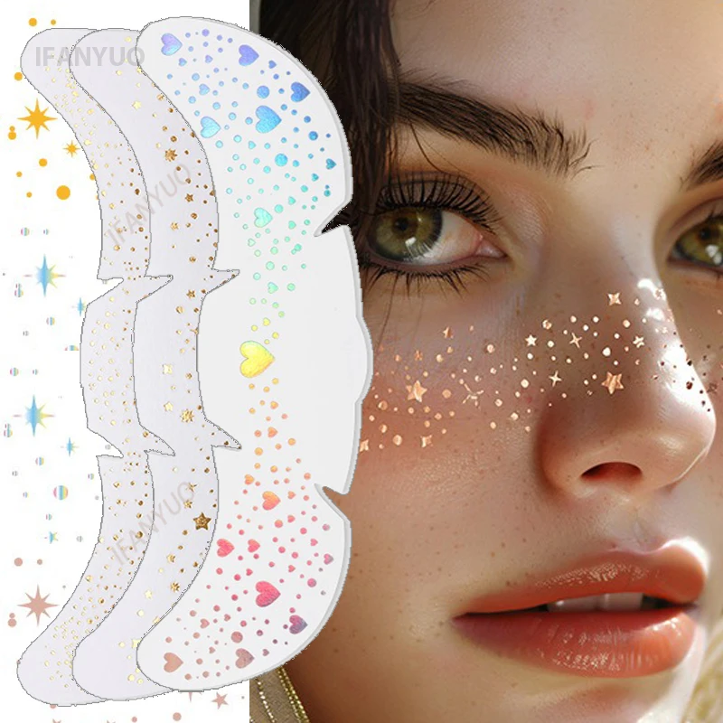 

6 шт. металлические золотисто-серебристые временные тату-наклейки с имитацией веснушек, горячее тиснение, наклейки для макияжа лица