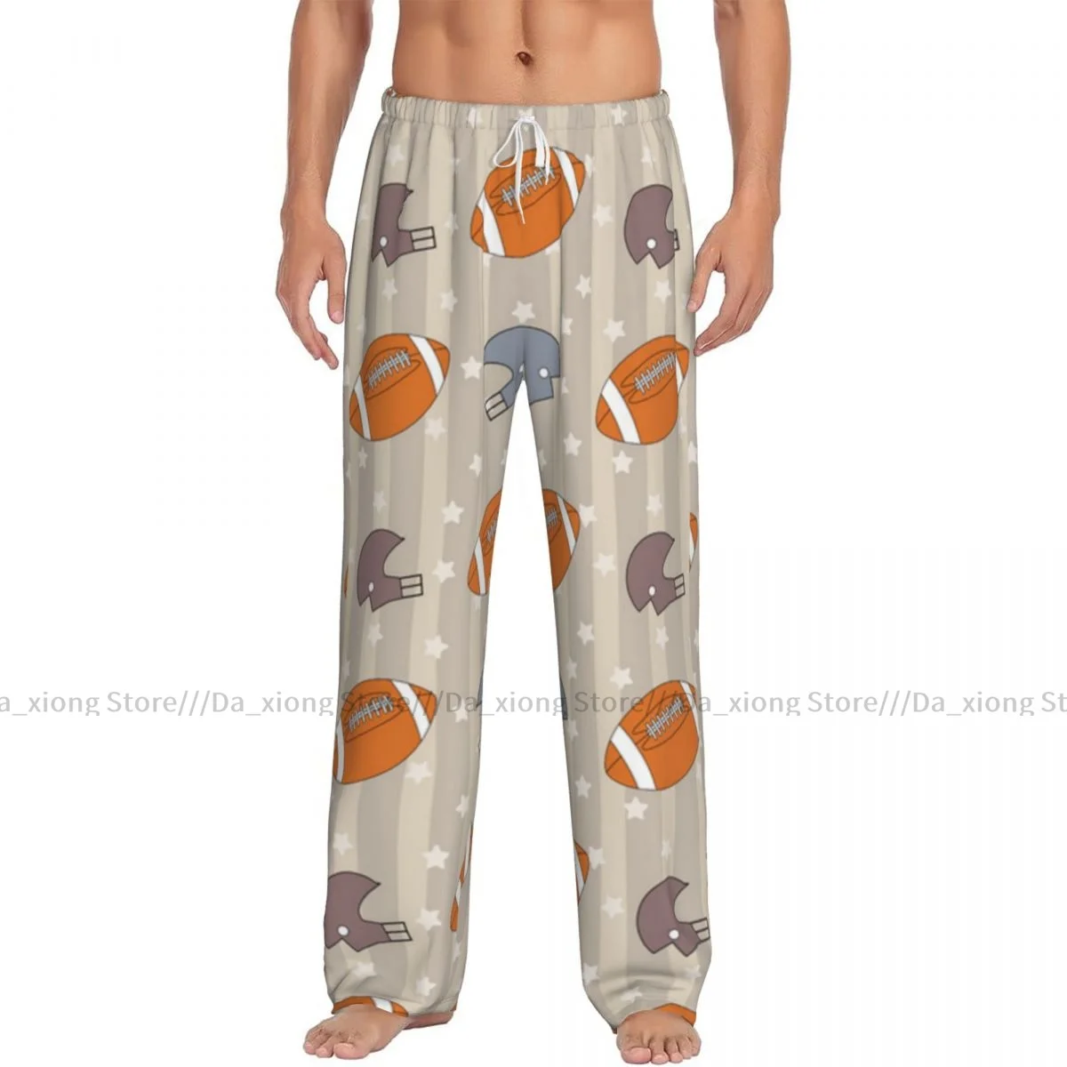 Men's Sleepwear Loose Sleep Pants Pajamas American Football Pattern Long Lounge Bottoms Casual Homewear