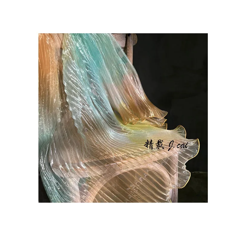 Glass Organza Original Bilateral Large Wave Pressed Pleated Laser Gradient Fabric Pleated Clothing Designer Fabric
