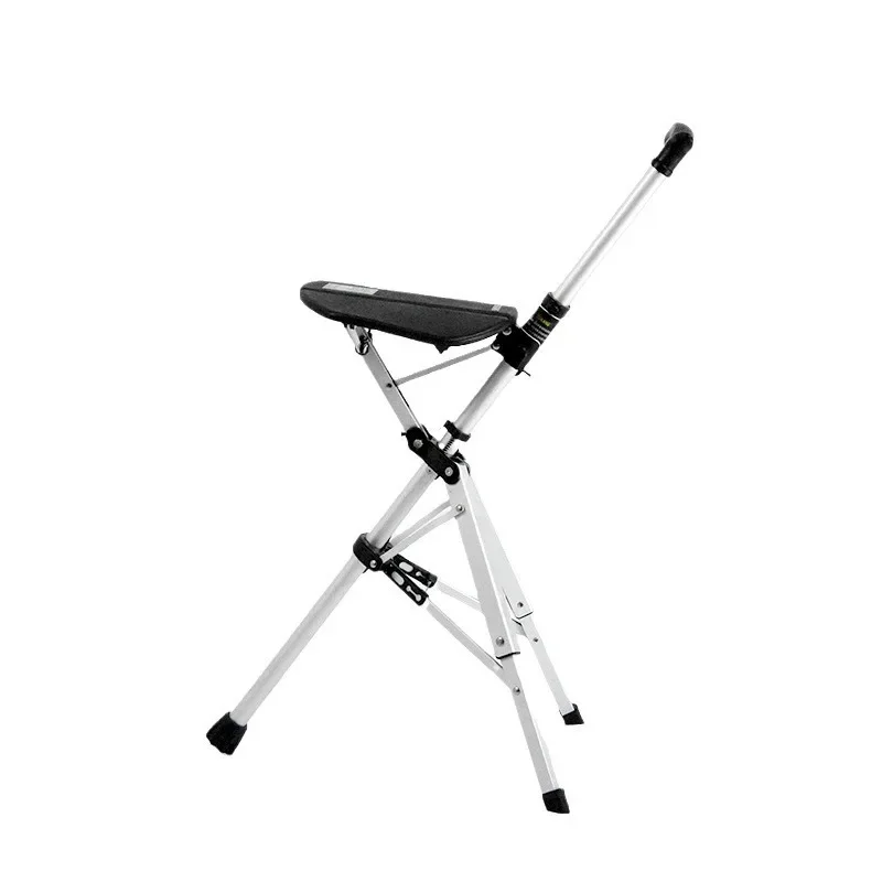 Elderly Crutch Stool with Seat Board Walking Stick Chair Adjustable Lightweight Retractable Multifunctional Tripod Walking Stick