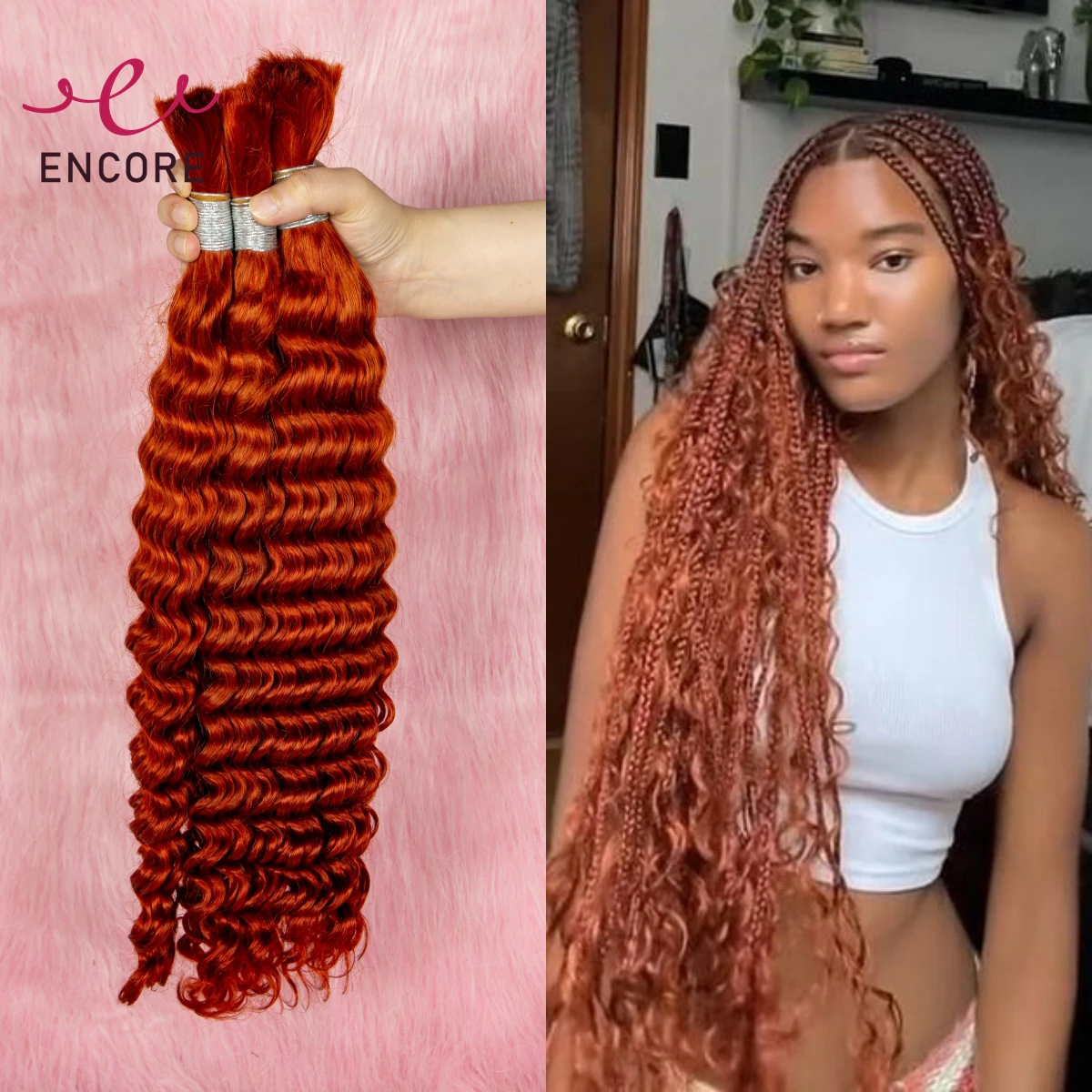 

Deep Wave 350# Ginger Orange 100% Virgin Hair Human Hair Bulk for Braiding No Weft 26 28 Inch 1 3 4 Bundles Curly Braiding Hair