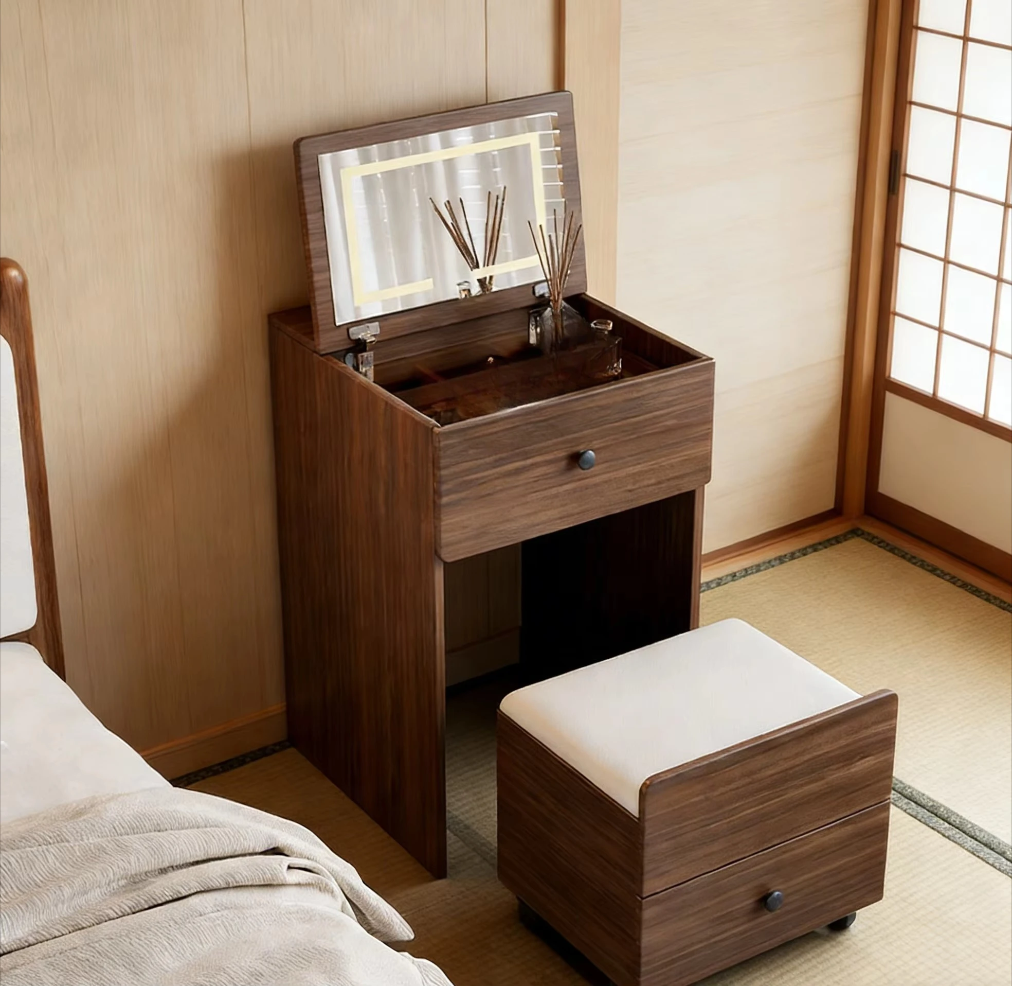 Top Rated Small Vanity Desk 3 Color Lights Makeup Dressing Table With Storage Space Saving Vanity Table Bedroom