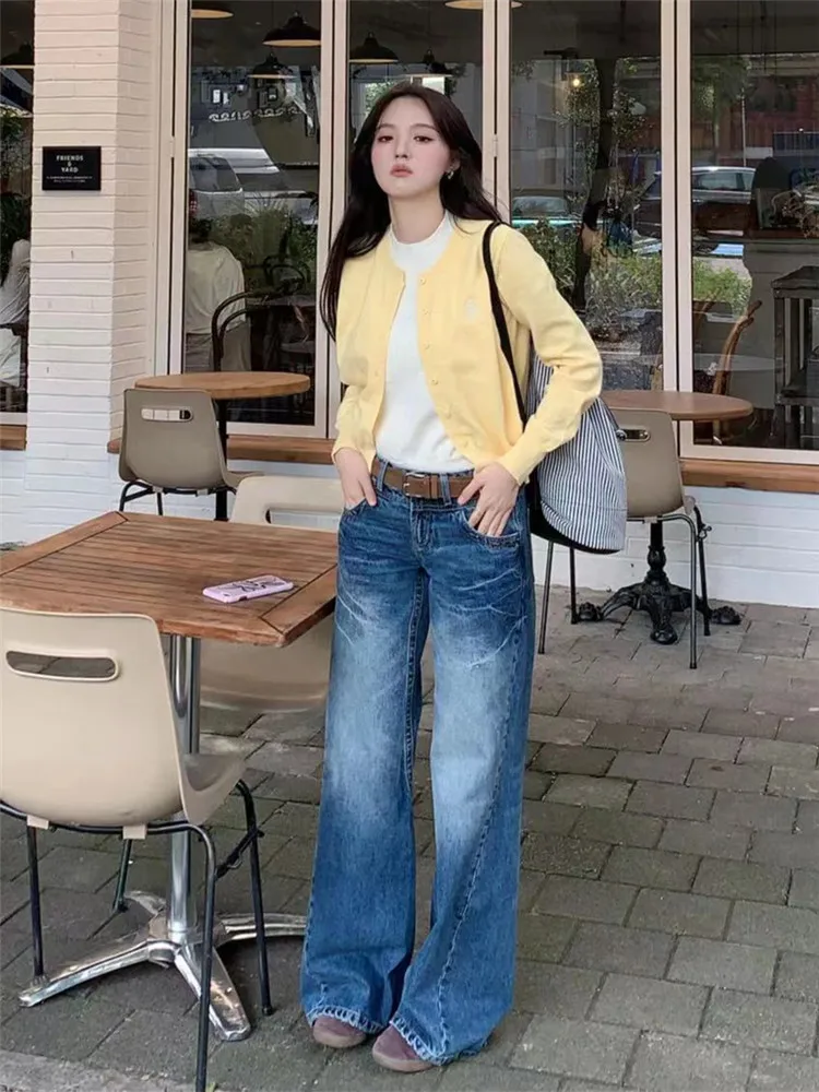 

Extended Length Straight Leg Jeans Women's Loose Fit Slimming Design Low Waist Blue Denim Pants Autumn Season High Rise