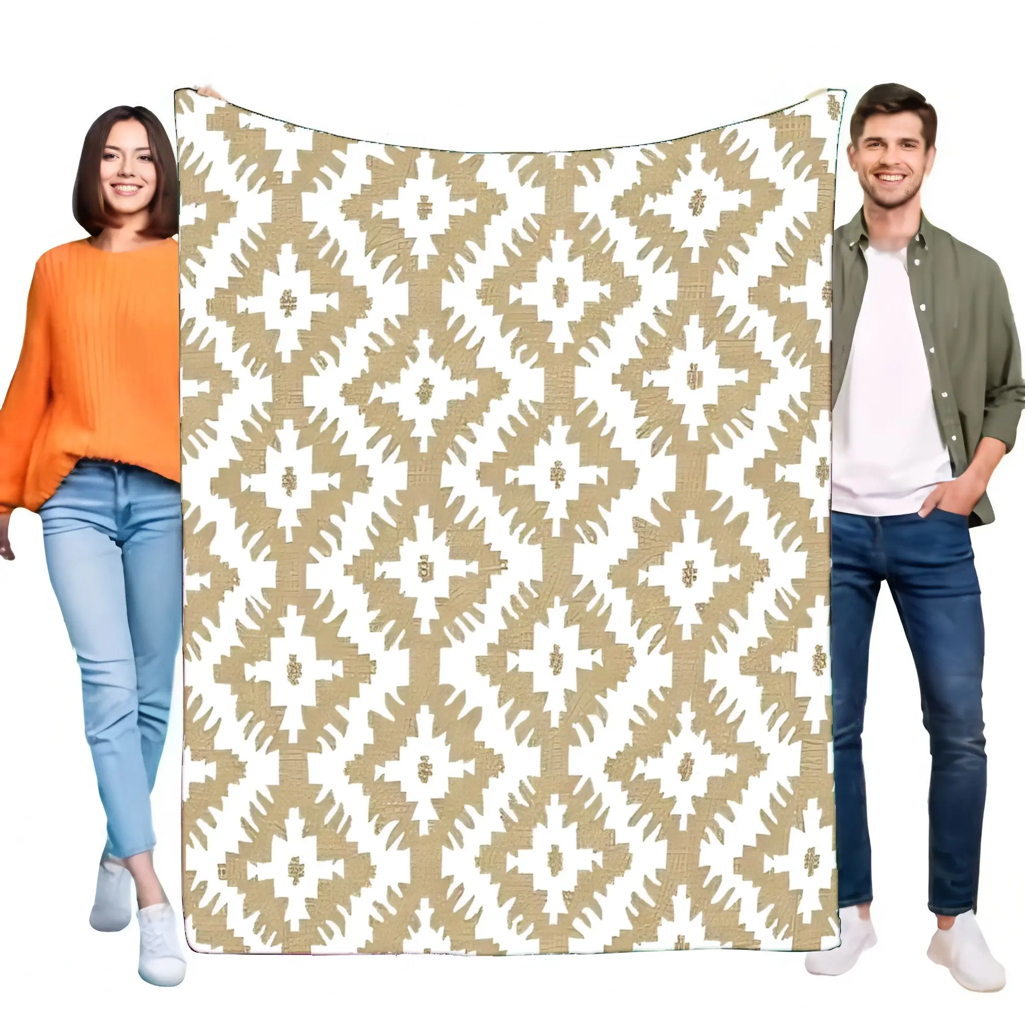 Trendy Geometric Pattern Blanket Soft Cozy Throw for Sofa Bed, Lightweight Warm Decorative Cover Perfect for Home, Travel, or Gi