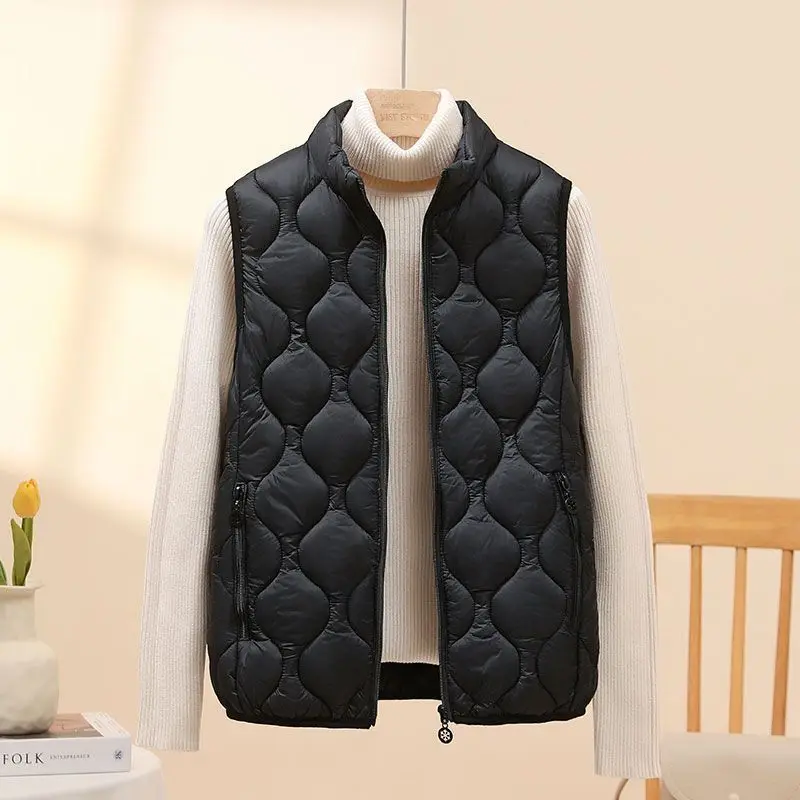 Wearing lightweight cotton vest for women, down cotton new vest, stand up collar, shoulder, autumn and winter short, warm
