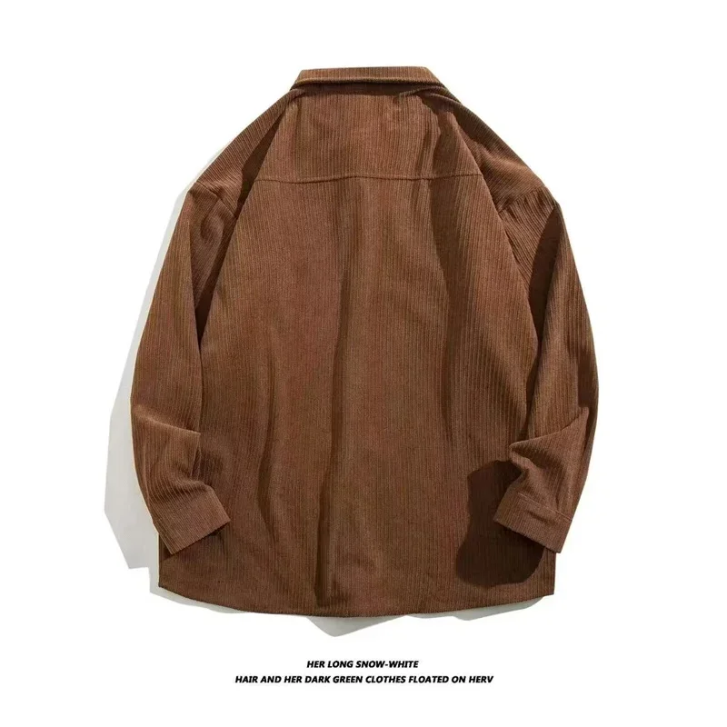 2025 nuevas camisas de pana de manga larga para hombre, apliques de otoño Y2K, camisa Vintage con cuello vuelto, camisas de hombre de moda coreana