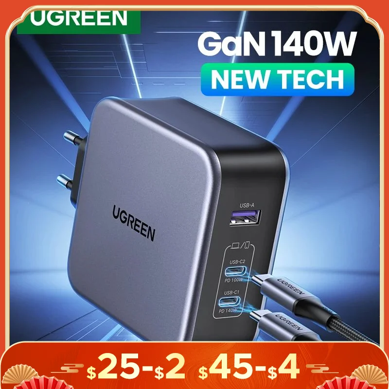 UGREEN 140W GaN Charger USB Type C PD3.1 Fast Charge For Macbook Quick Charge 4.0 3.0 USB Phone Charger For iPhone Xiaomi Tablet