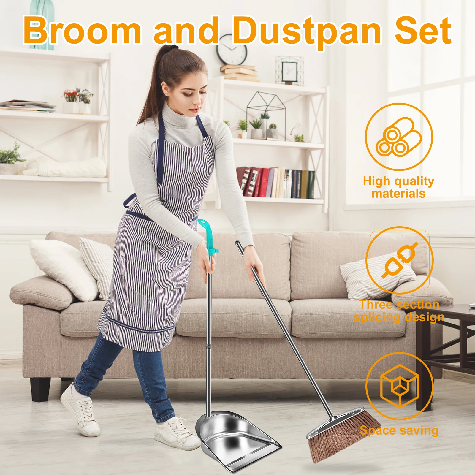 Dustpan Broom Set Household Broom Wiper Hair Sweeper Does Not Stick To Hair Stainless Steel Dustpan Home Garbage Cleaning Tools